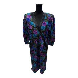 Vintage Leslie Fay Floral Print Dress Size 12